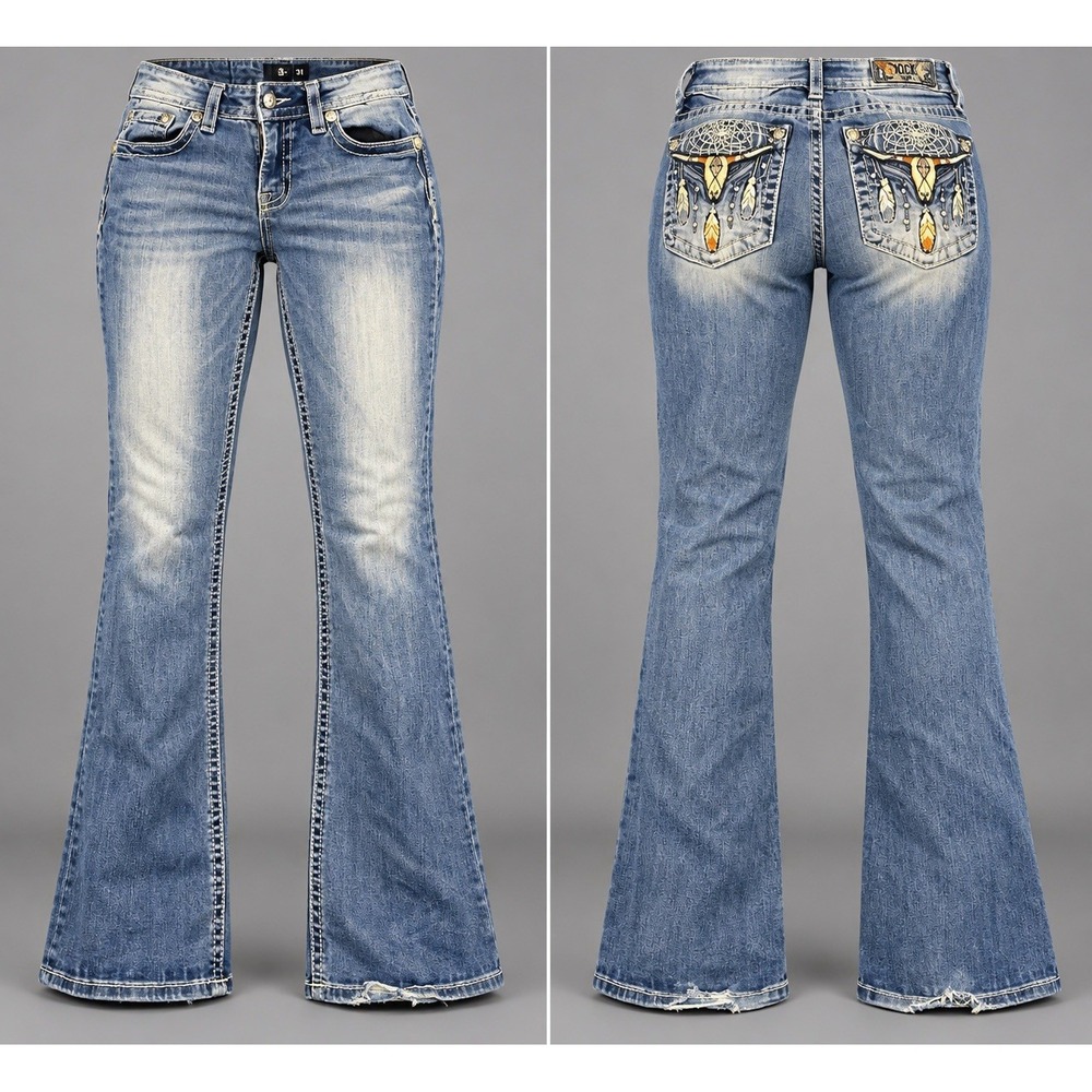 Miss Me Jeans Womens 31x32 Bootcut Longhorn Skull Steer Rodeo Cowboy Western